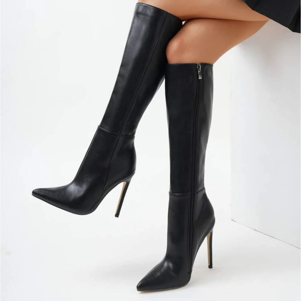 Knee high black stiletto boot